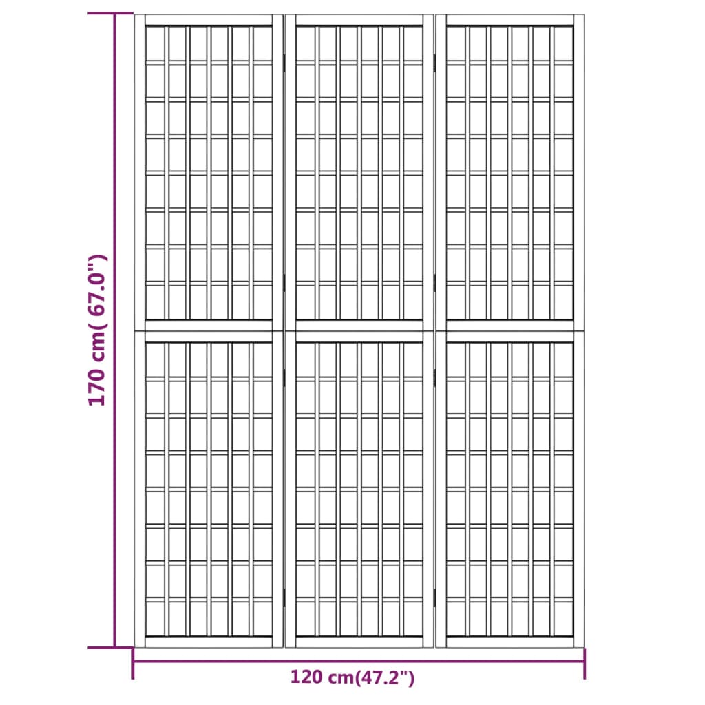 vidaXL Параван за стая, 3 панела, в японски стил, 120x170 cм, бял