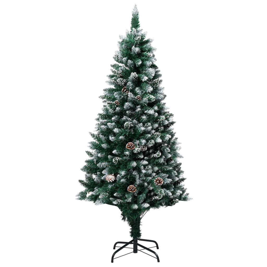 vidaXL Изкуствена осветена коледна елха с топки и шишарки 240 см