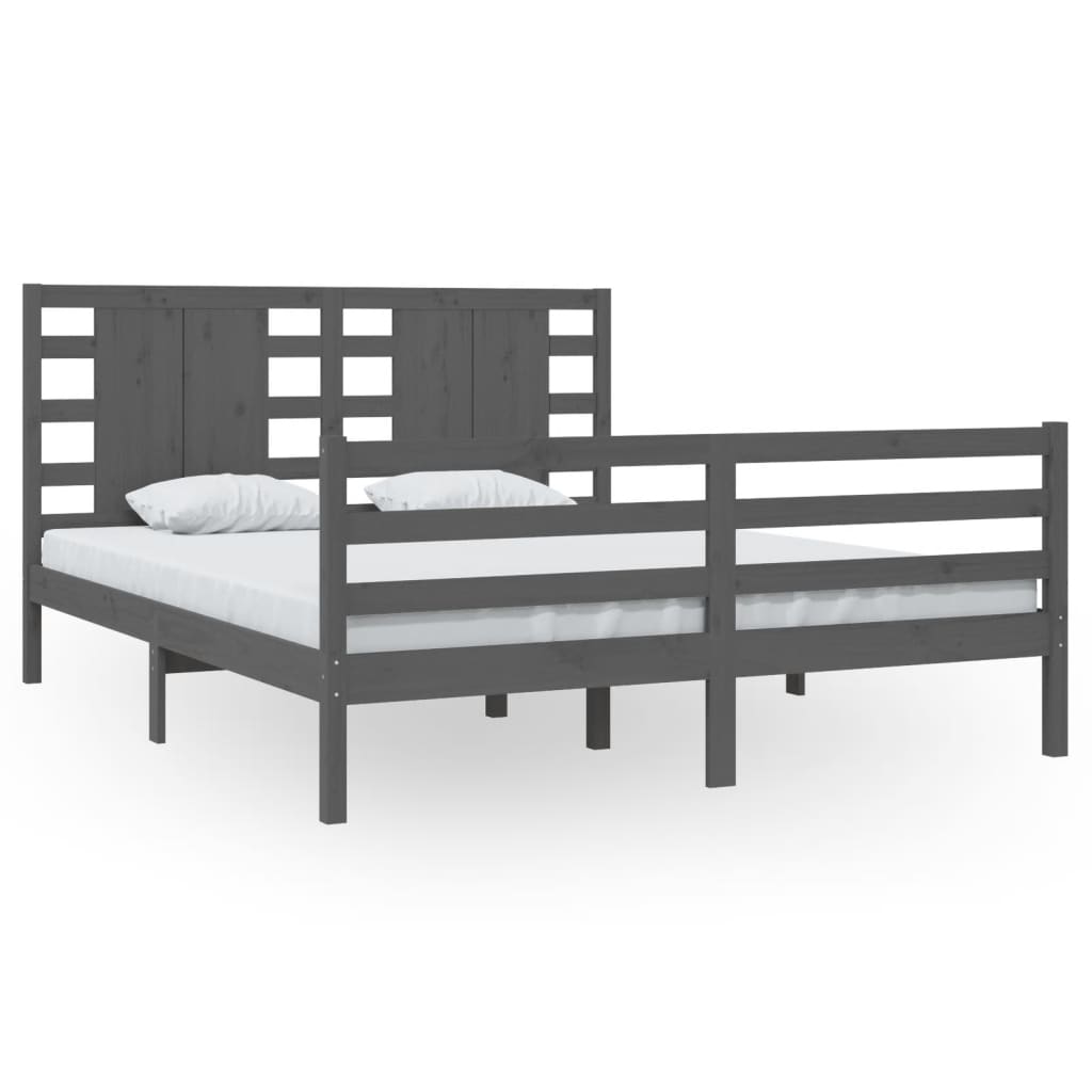 vidaXL Рамка за легло, сива, бор масив, 160х200 см