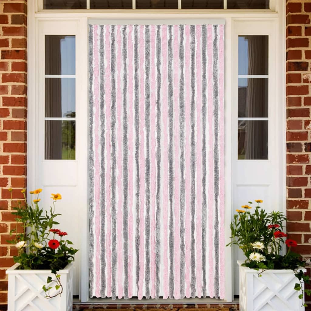vidaXL Ресни за врата против мухи, сиво и розово, 100x200 см, шенил