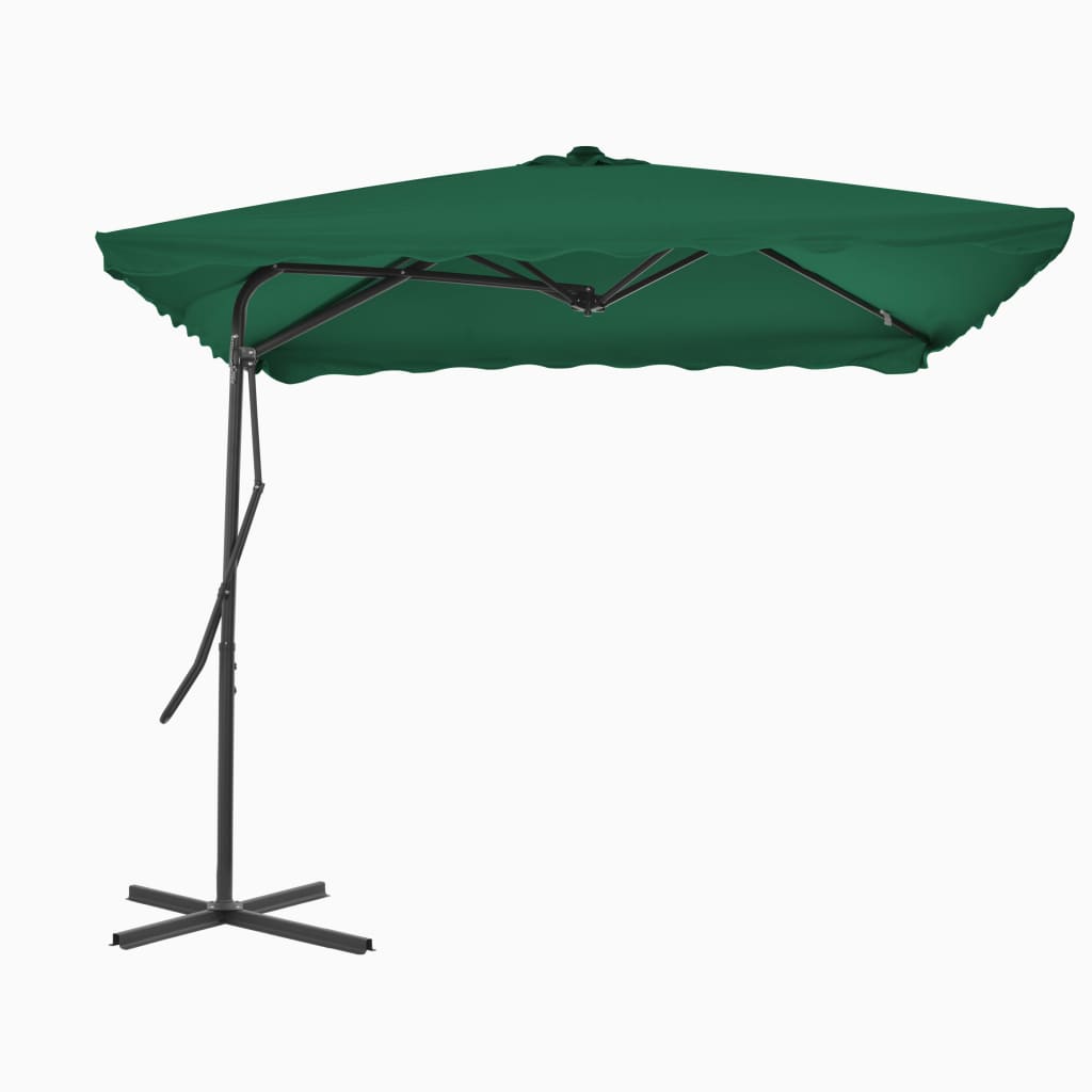 vidaXL Градински чадър със стоманен прът, 250x250 см, зелен