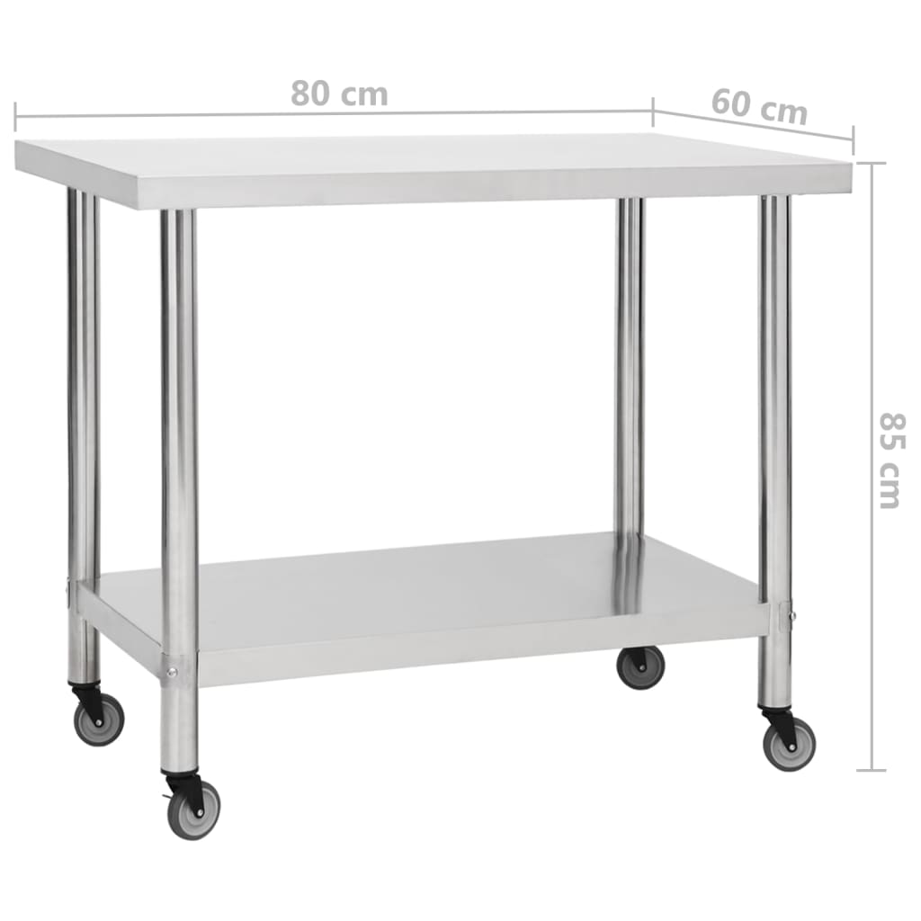 vidaXL Кухненска работна маса с колелца 80x60x85 см неръждаема стомана