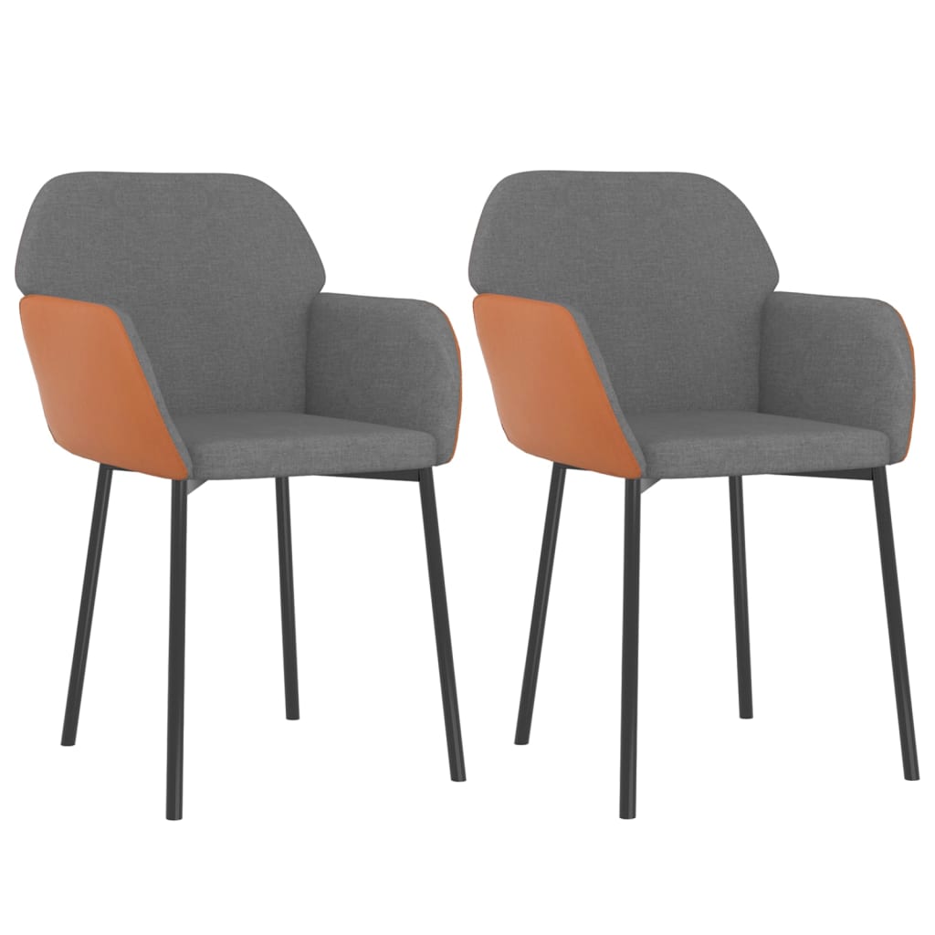 vidaXL Трапезни столове, 2 бр, светлосиви, текстил и изкуствена кожа