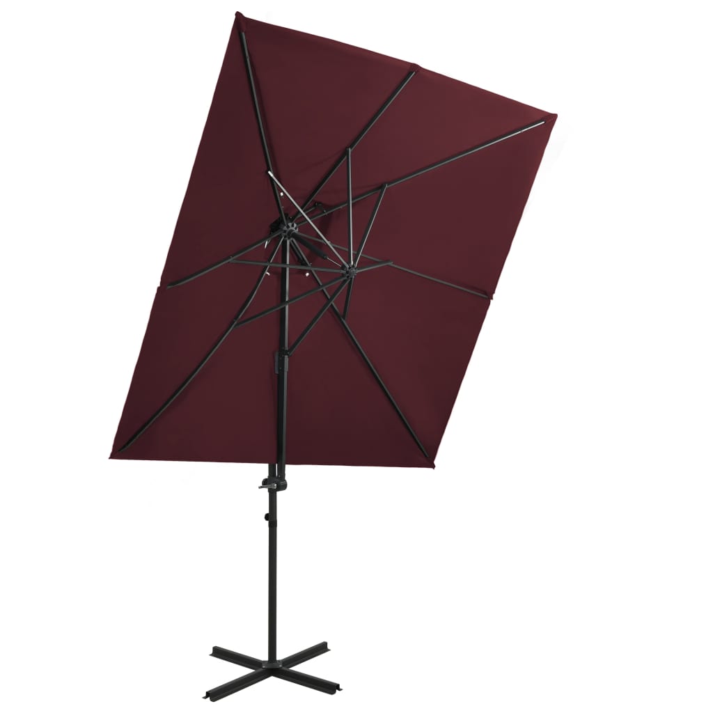 vidaXL Градински чадър чупещо рамо двоен покрив бордо червен 250x250см
