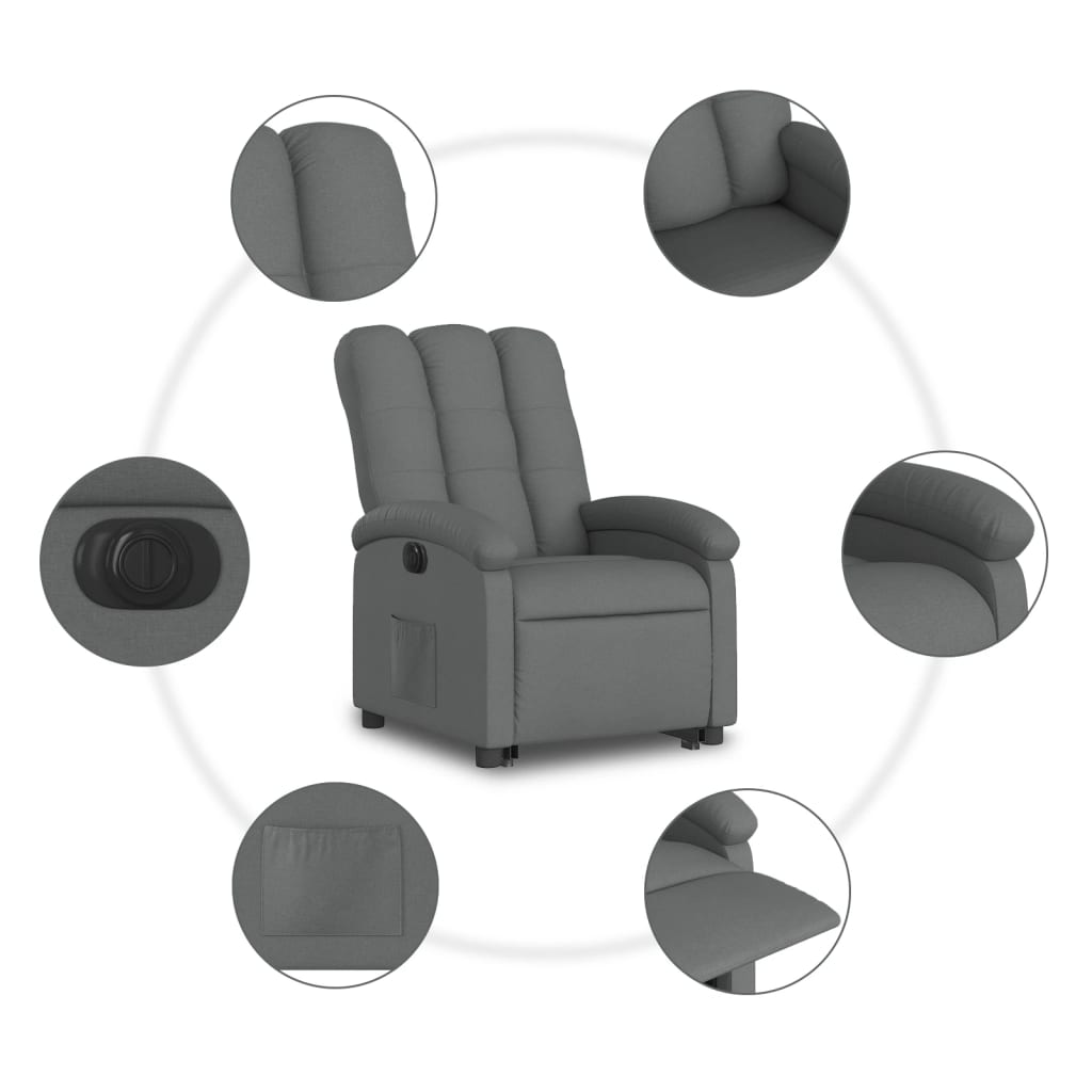 vidaXL Електрически изправящ реклайнер стол, тъмносив, текстил
