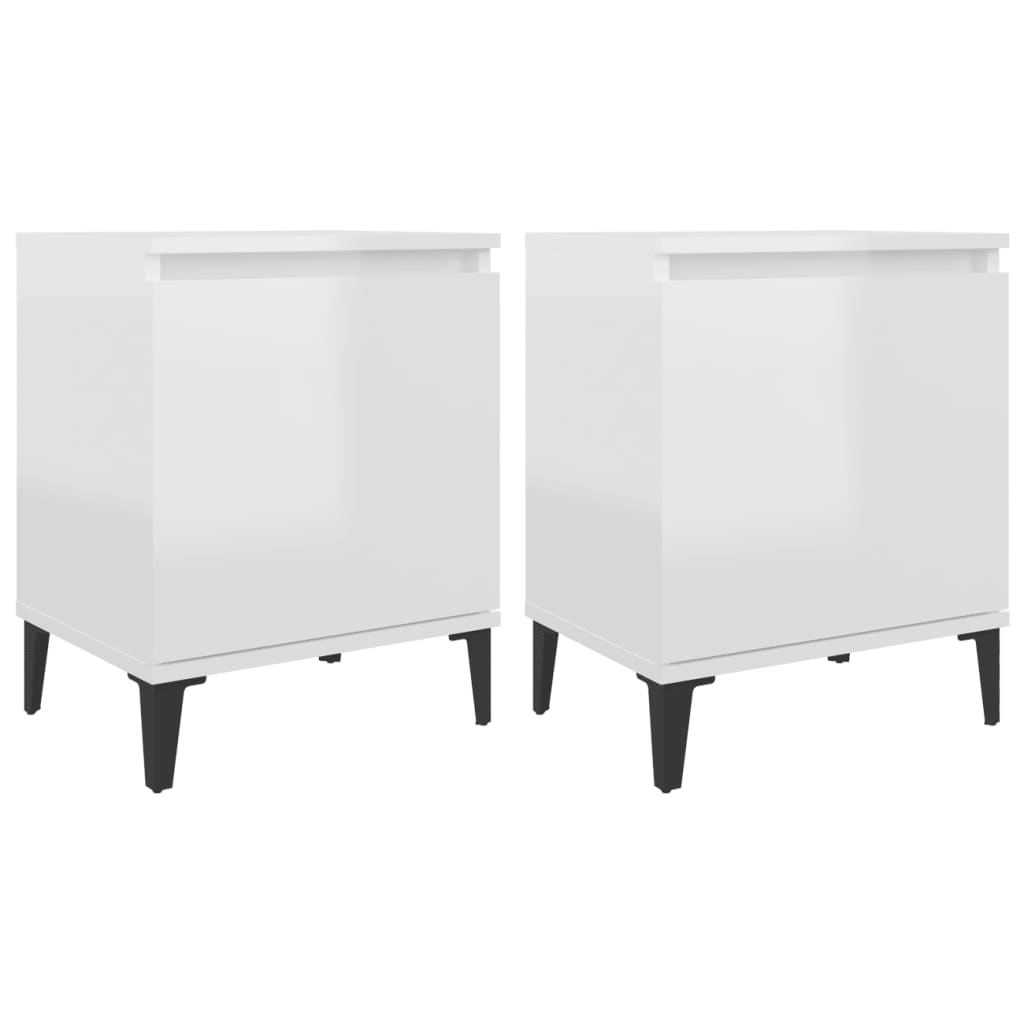 vidaXL Нощни шкафчета с метални крака, бял гланц, 40x30х50 см