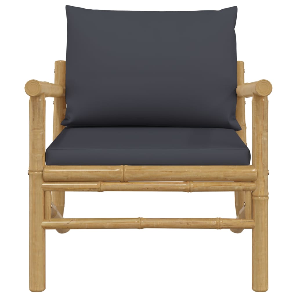 vidaXL Градински столове 2 бр с тъмносиви възглавници бамбук