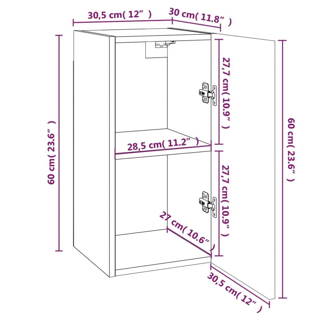 vidaXL ТB шкафове, 4 бр, кафяв дъб, 30,5x30x60 см, инженерно дърво