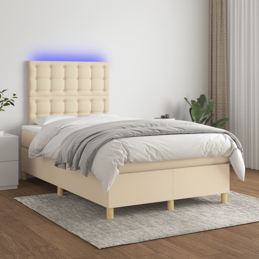 vidaXL Боксспринг легло с матрак и LED, кремаво, 120x190 см, плат