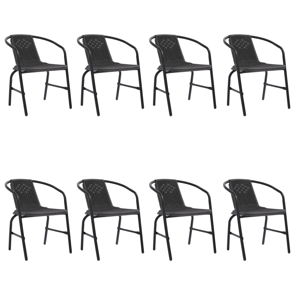 vidaXL Градински столове, 8 бр, пластмасов ратан и стомана, 110 кг