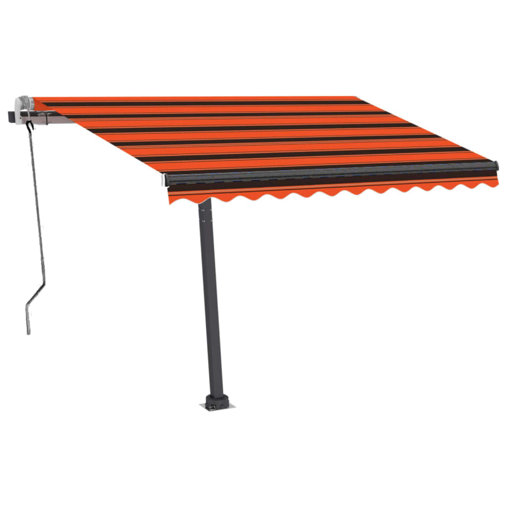 vidaXL Ръчно прибиращ се сенник с LED, 350x250 см, оранжево и кафяво