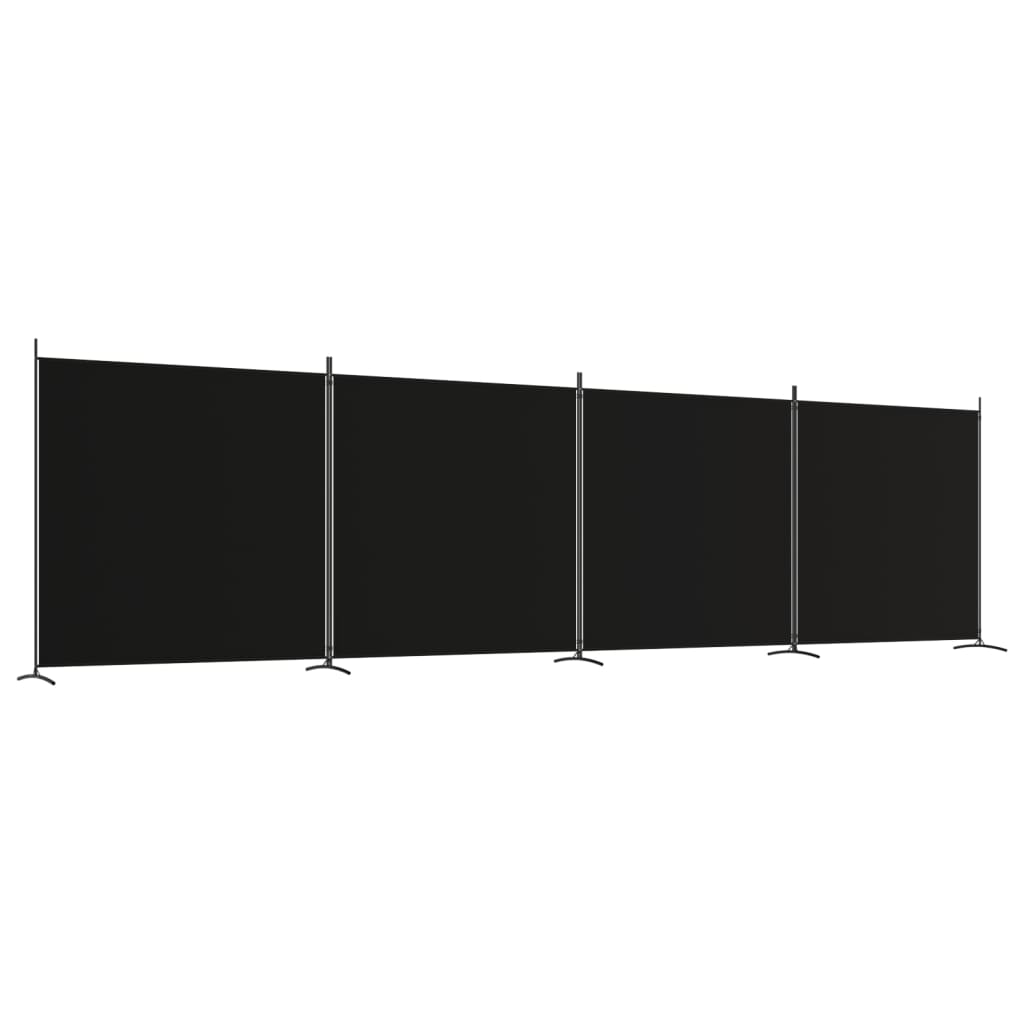 vidaXL Параван за стая, 4 панела, черен, 698x180 cм, плат