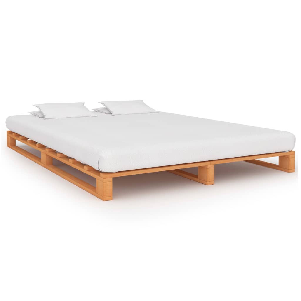 vidaXL Палетна рамка за легло, кафява, бор масив, 160х200 см