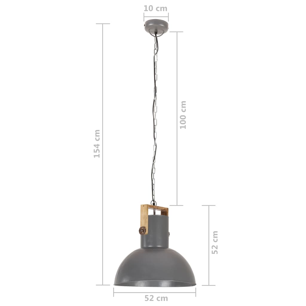vidaXL Индустриална пенделна лампа 25 W сива кръгла манго 52 см E27