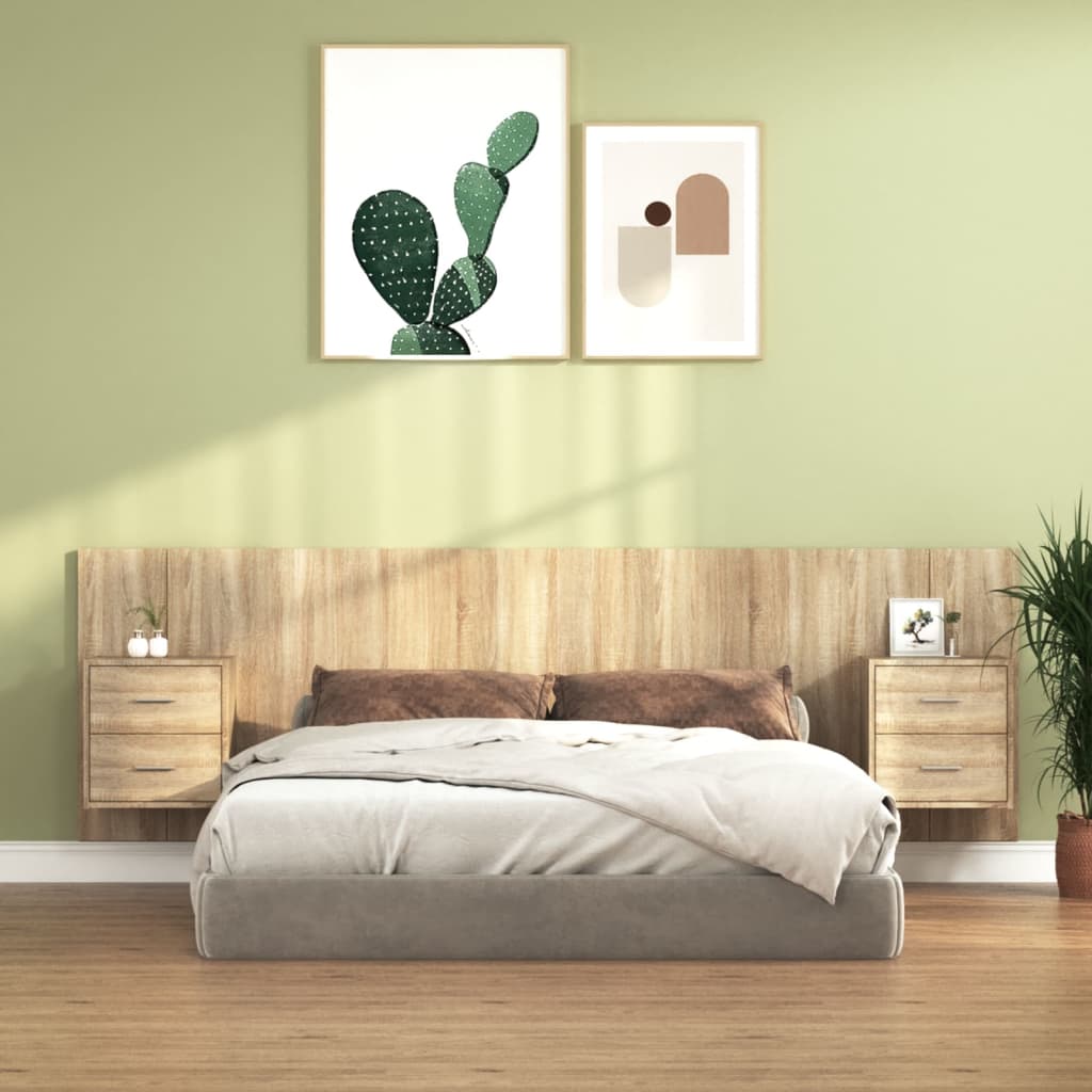 vidaXL Горна табла за легло с шкафчета, дъб сонома, инженерно дърво