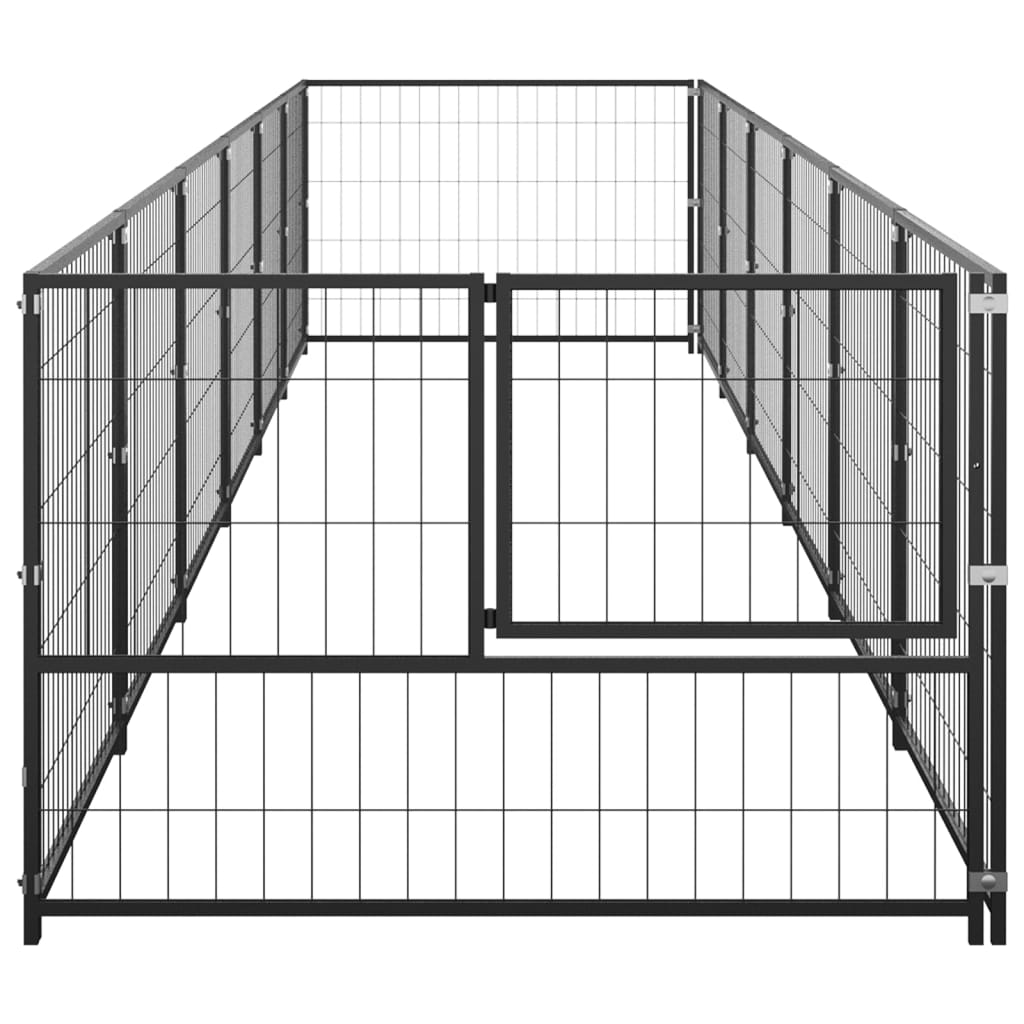 vidaXL Клетка за кучета, черна, 6 м², стомана
