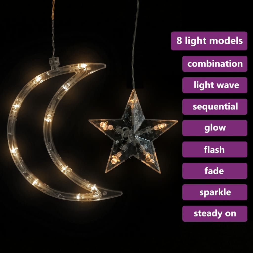 vidaXL Светеща завеса звезди и луни с дистанционно 345 LED топло бяло