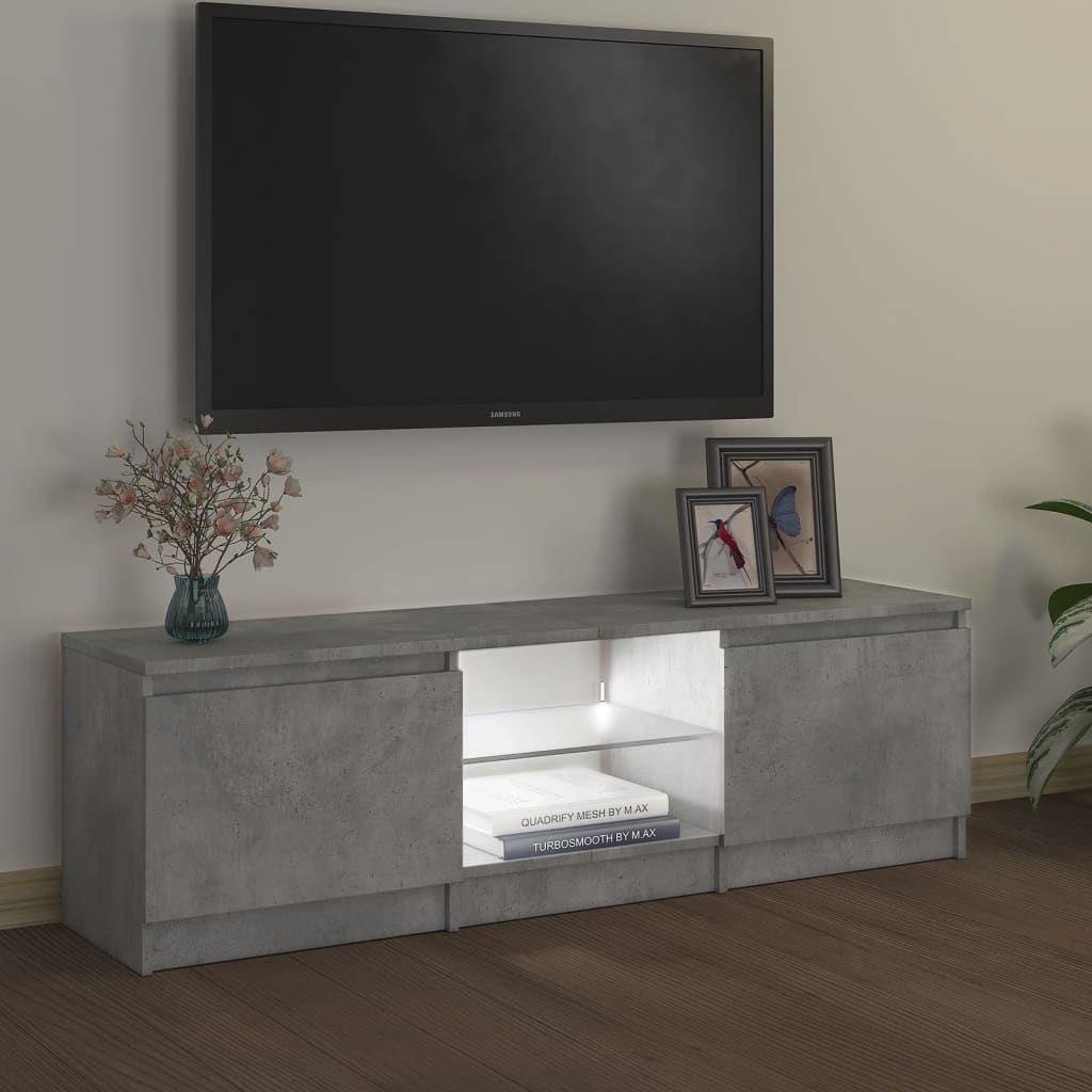 vidaXL ТВ шкаф с LED осветление, бетонно сив, 120x30x35,5 см