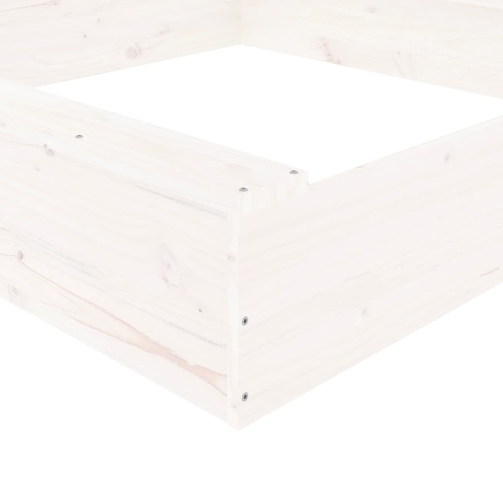 vidaXL Пясъчник със седалки, бял, квадратен, масивна дървесина бор