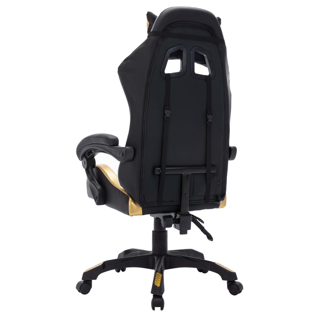 vidaXL Геймърски стол RGB LED златисто/черно изкуствена кожа
