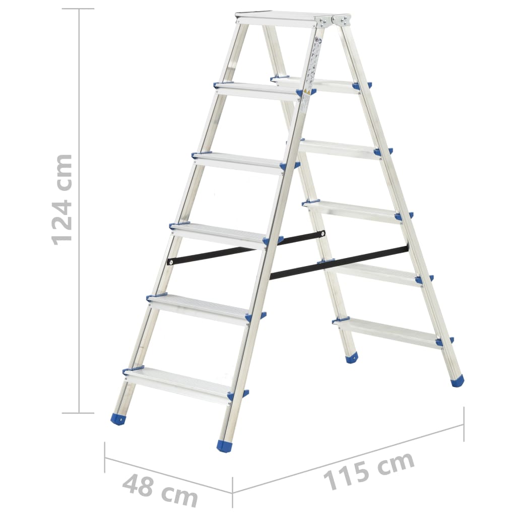vidaXL Алуминиева двойна сгъваема стълба, 6 стъпала, 136 см