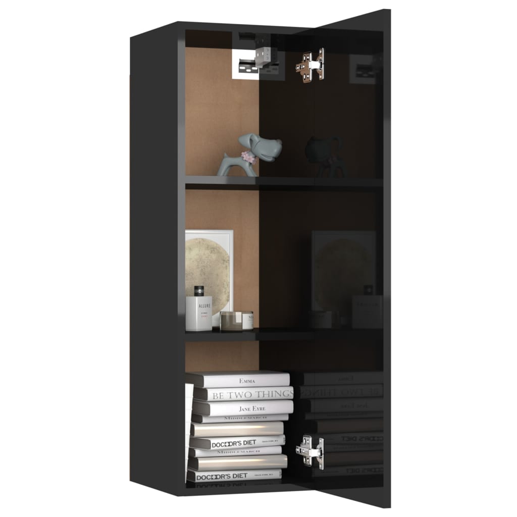 vidaXL ТВ шкаф, черен гланц, 30,5x30x90 см, ПДЧ