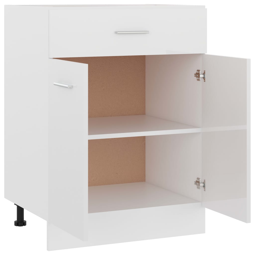 vidaXL Долен шкаф с чекмедже, бял гланц, 60x46x81,5 см, ПДЧ