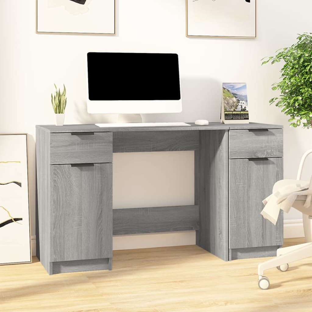 vidaXL Бюро със страничен шкаф, Сива сонома, инженерна дървесина