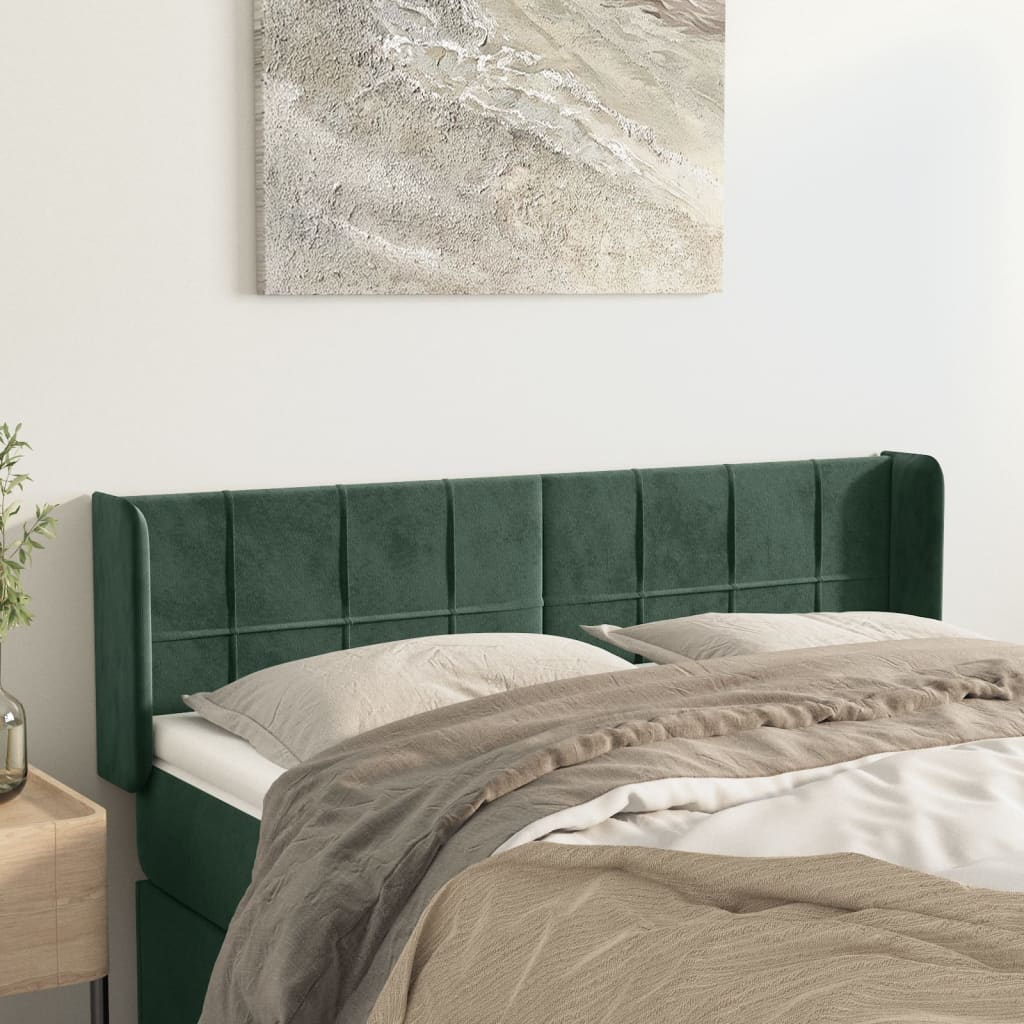 vidaXL Горна табла за легло, тъмнозелена, 147x16x78/88 см, кадифе
