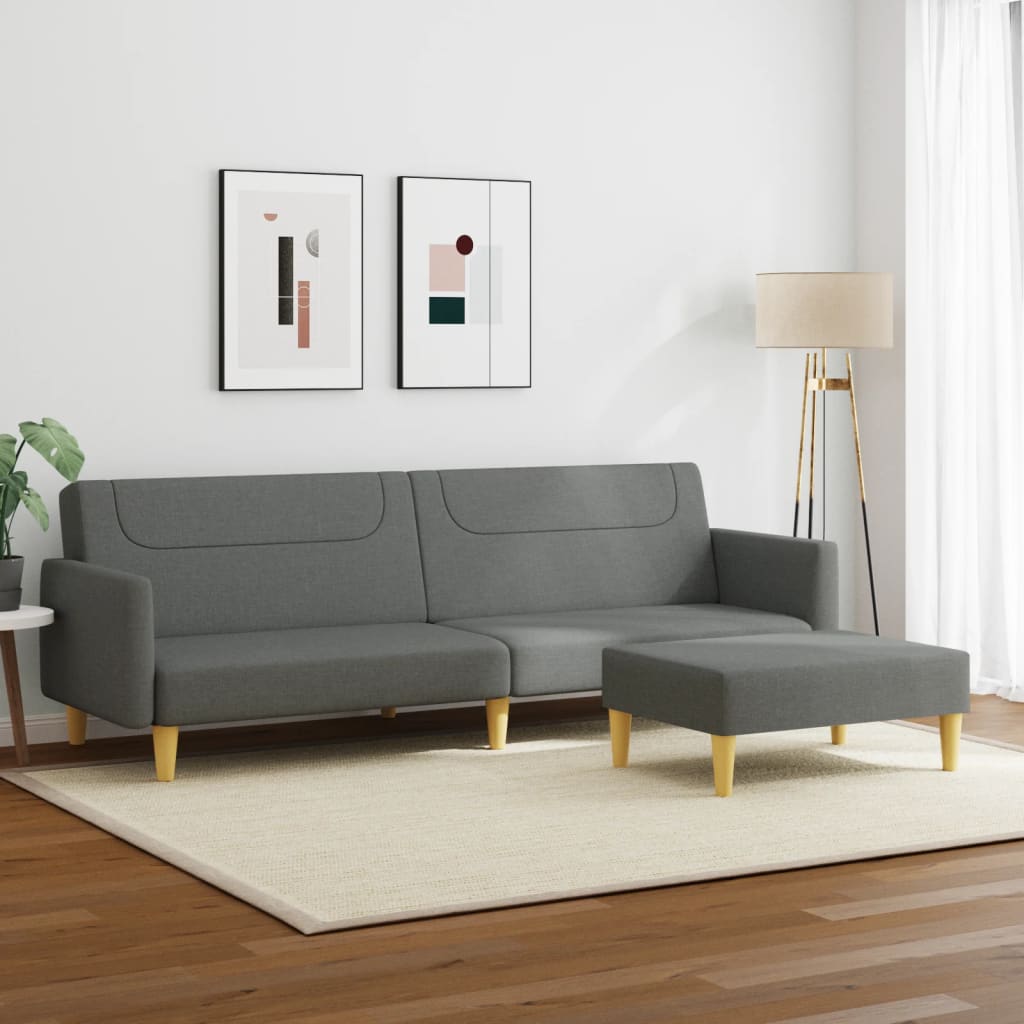 vidaXL 2-местен диван с табуретка, тъмносив, текстил