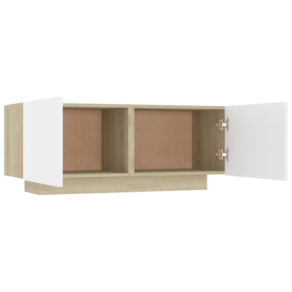 vidaXL ТВ шкаф, бяло и дъб сонома, 100x35x40 см, ПДЧ