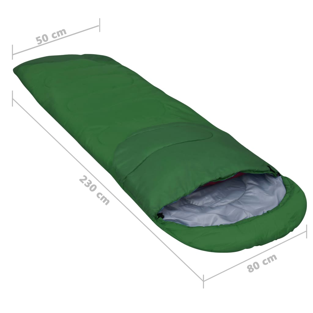 vidaXL Олекотен спален чувал, зелен, 15 ℃, 850 г