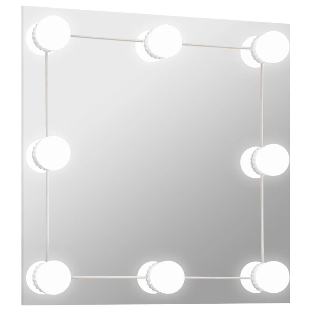 vidaXL Стенно огледало с LED лампи, квадратно, стъкло