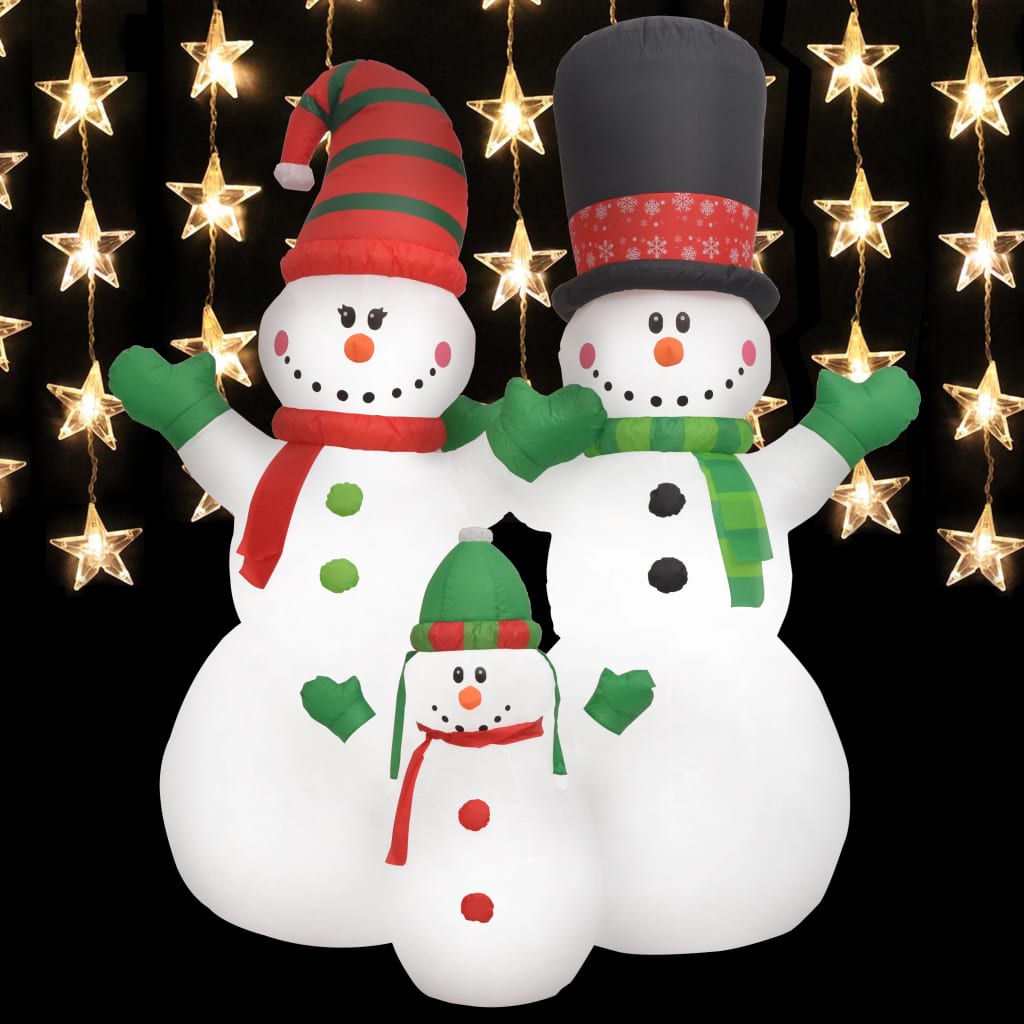 vidaXL Семейство надуваеми снежни човеци с LED, 240 см