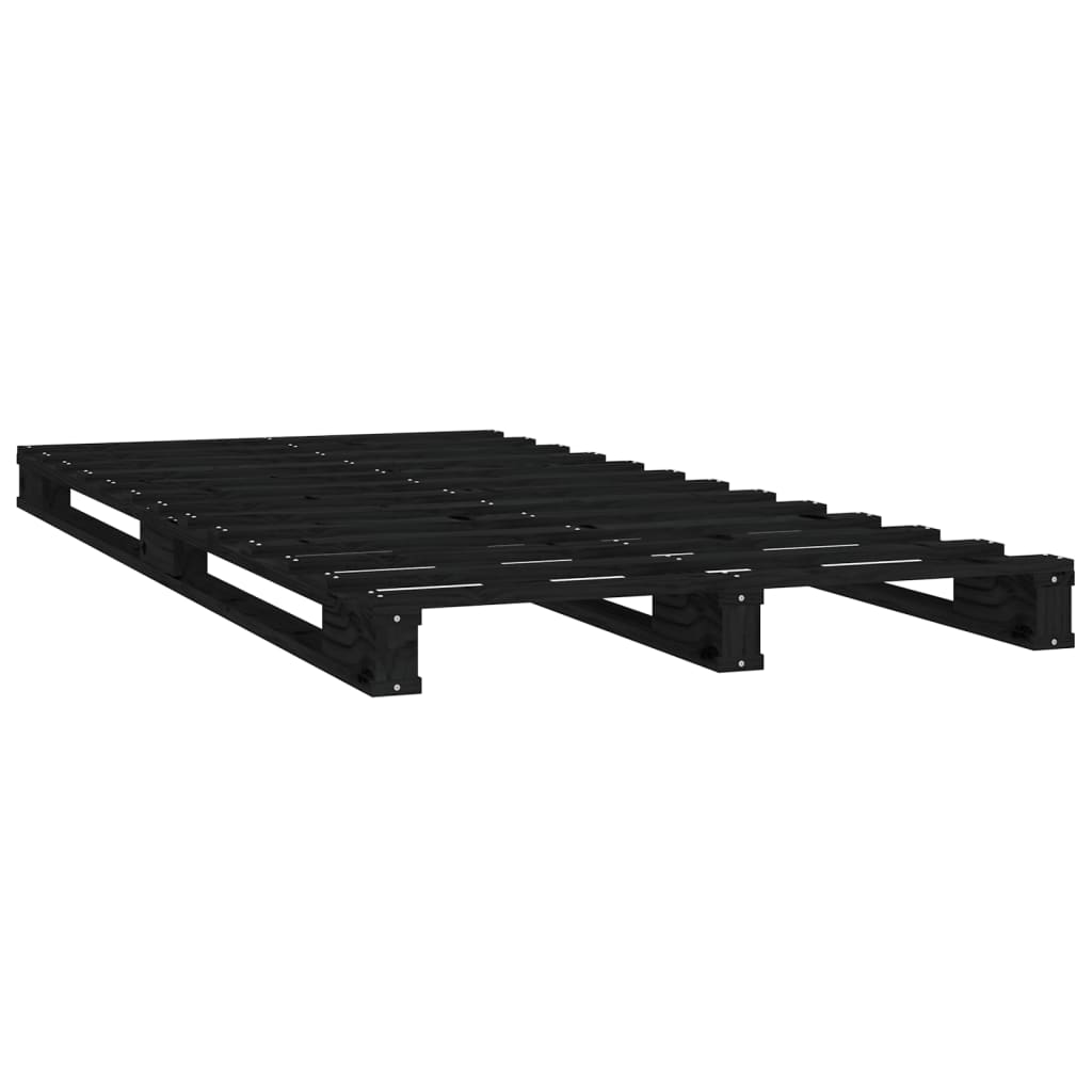 vidaXL Легло от палети, черно, 90x190 см, бор масив, Single