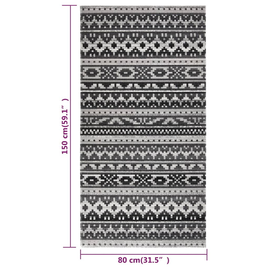 vidaXL Външен килим, плоскотъкан, 80x150 см, тъмносив