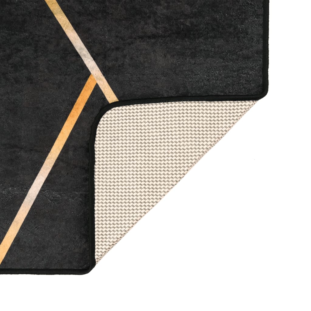 vidaXL Перящ се килим, черно и златисто, 80x150 см, противоплъзгащ