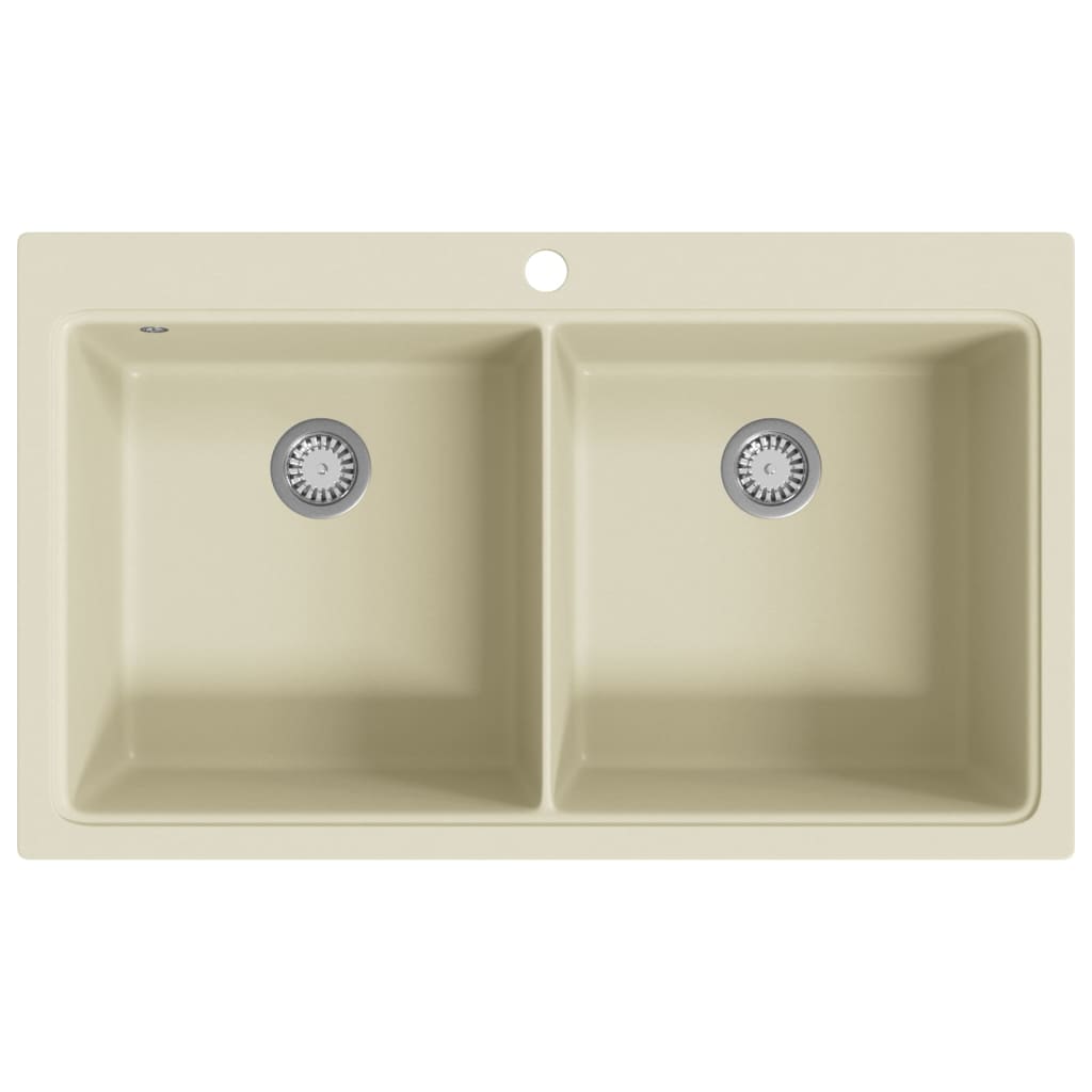 vidaXL Гранитна кухненска мивка с две корита, бежова