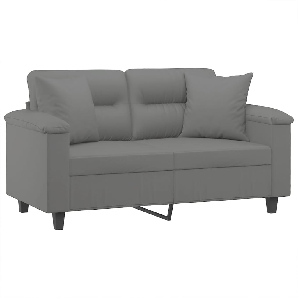 vidaXL 2-местен диван с възглавници тъмносив 120 см микрофибърен плат