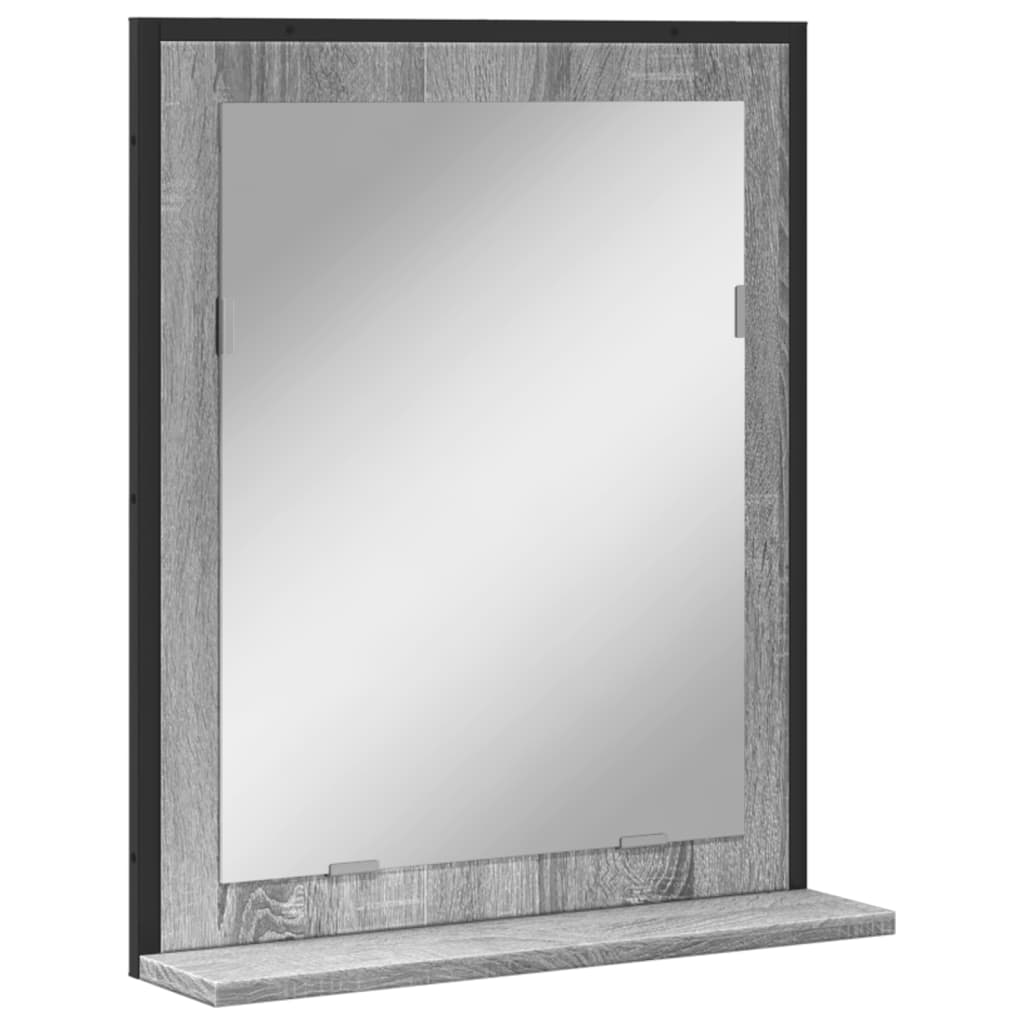 vidaXL Огледало за баня с рафт сив сонома 50x12x60 см инженерно дърво