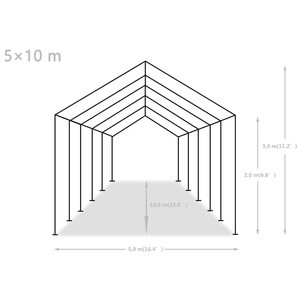 vidaXL Парти шатра, PE, 5x10 м, сива