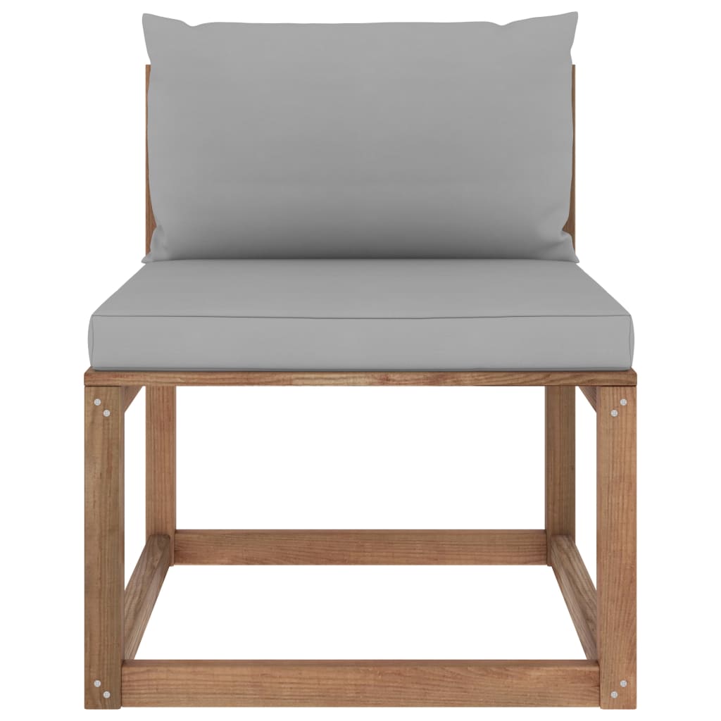 vidaXL Градински палетен среден диван със сиви възглавници