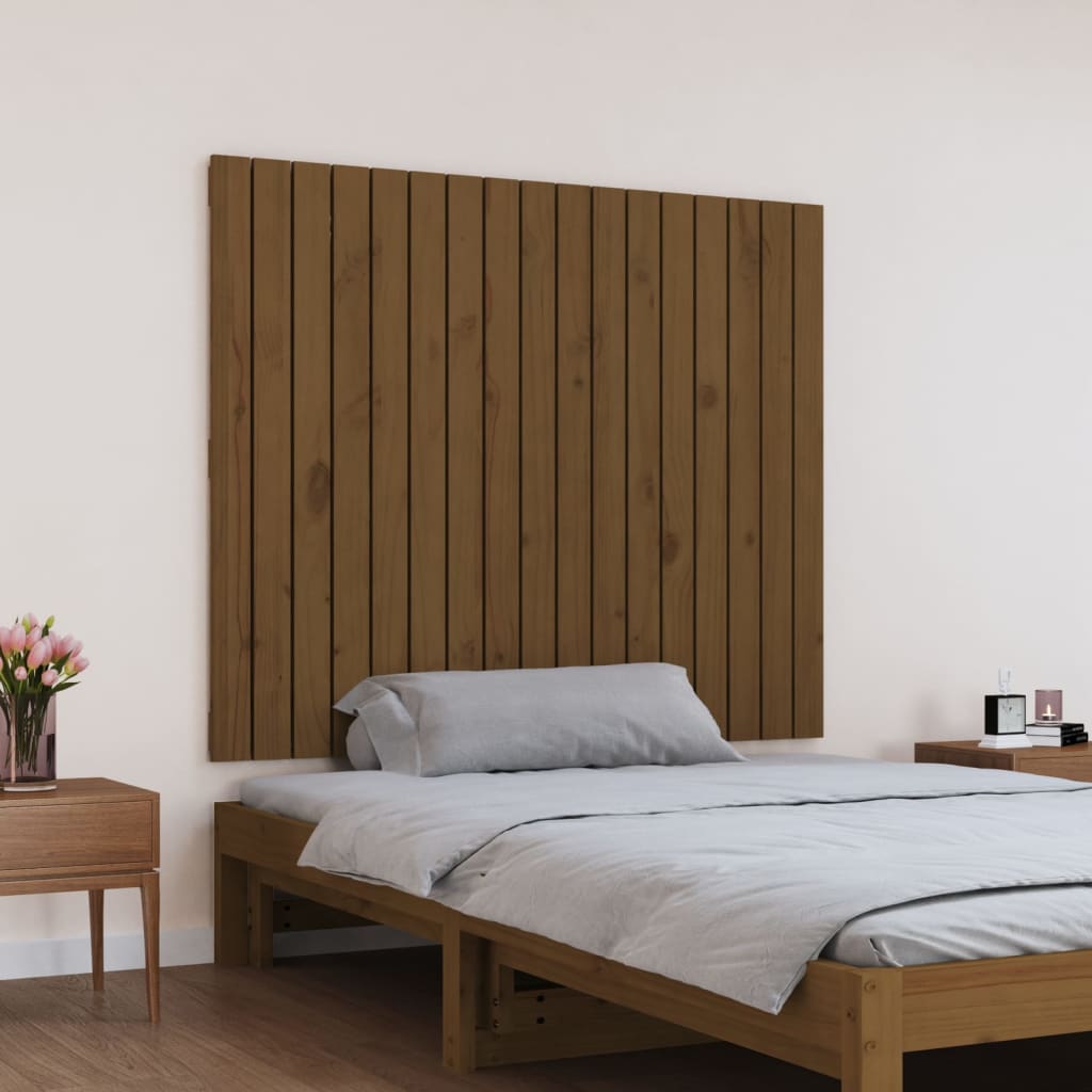 vidaXL Стенна табла за спалня, меденокафява, 108x3x90 см, бор масив
