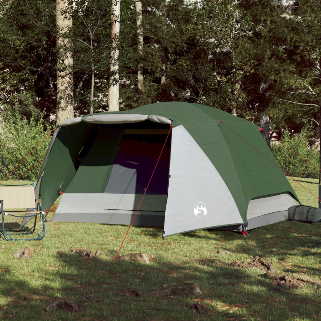 vidaXL Къмпинг палатка с веранда, 4-местна, зелена, водоустойчива