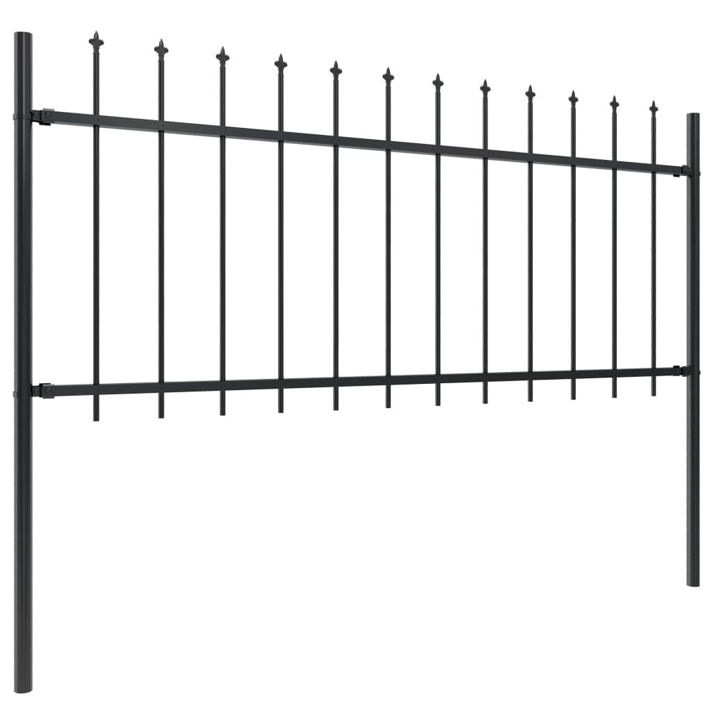 vidaXL Градинска ограда с пики, стомана, 1,7x0,8 м, черна