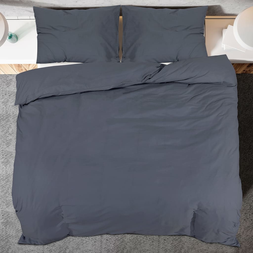 vidaXL Комплект спално бельо, черен, 260x220 см, памук