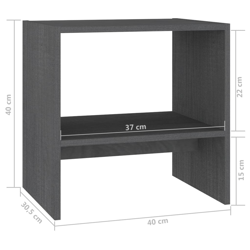 vidaXL Нощни шкафчета, 2 бр, сиви, 40x30,5x40 см, бор масив
