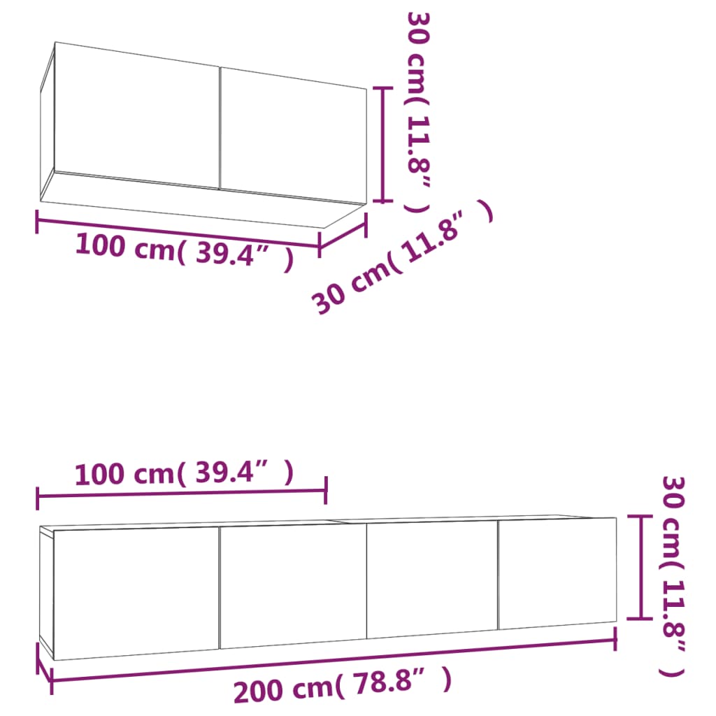 vidaXL Комплект ТВ шкафове от 3 части, бял, инженерно дърво