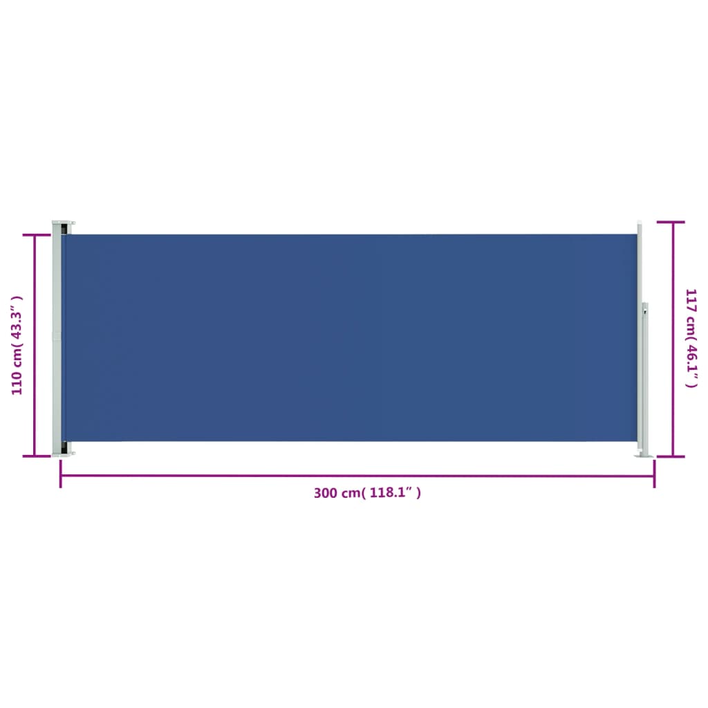 vidaXL Прибираща се странична тента, 117x300 см, синя