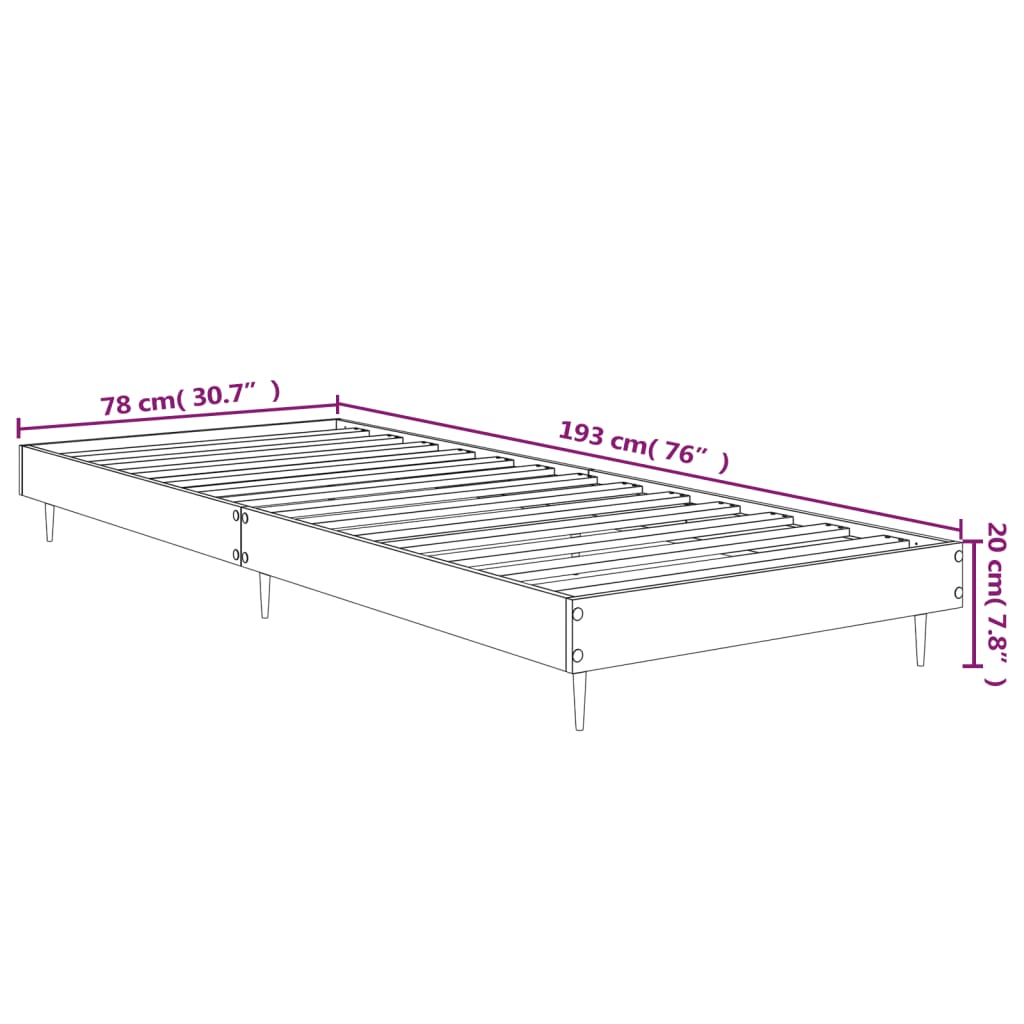 vidaXL Рамка за легло, опушен дъб, 75x190 см, инженерно дърво